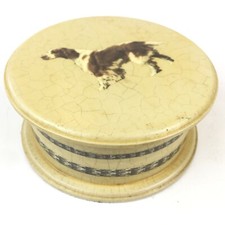 Vintage Round Wood Covered Trinket Box With Cocker Spaniel Dog Picture On Cover