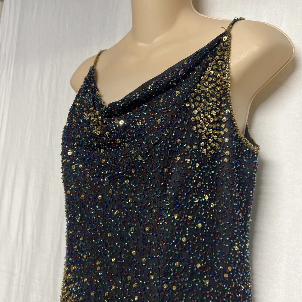 VTG Y2K Papell Boutique Evening Dress Size 6 Rainbow All Over Beaded 100% Silk - Image 2 of 4