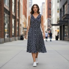 Talbots Blue Dandelion Floral Midi Dress Sz 10 Ruffle Flowy Feminine