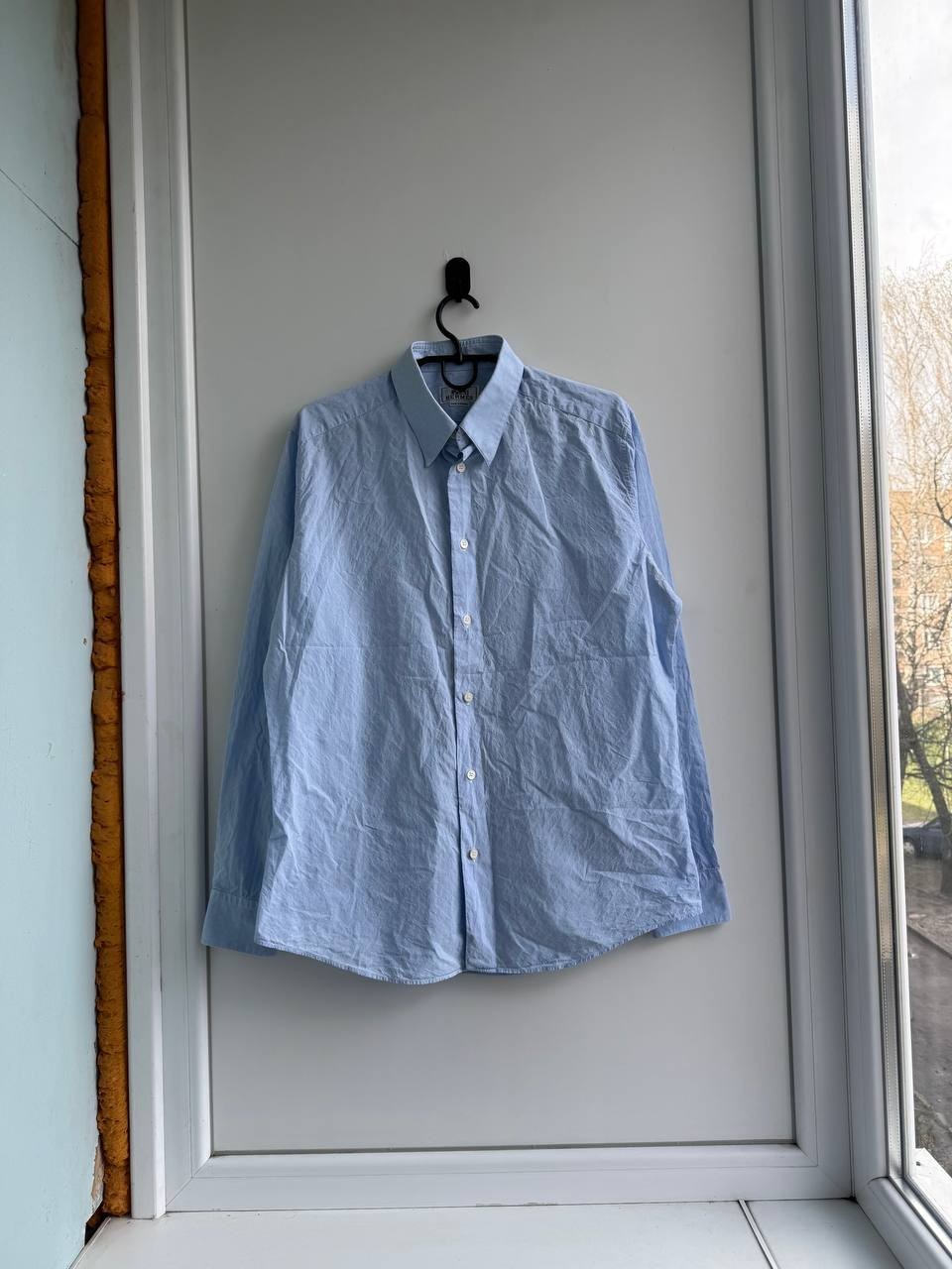 Hermes Paris Blue Cotton Button Up Shirt Men's Size 16/41