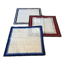 3 Mens Pocket Square Handkerchiefs Hankies Colored Trim Edges Cotton VTG