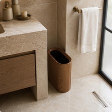 Image of Slim Waste Bin No Lid Wood-Grain Waste Bin Decorative