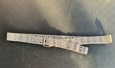VTG Y2K Silver Metal Mesh Double Prong & Grommet Belt 42  Long x 1.25  Wide