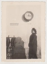 Woman Beneath The Old Clock In Harsh Noon Shadows Surreal Abstract Photo