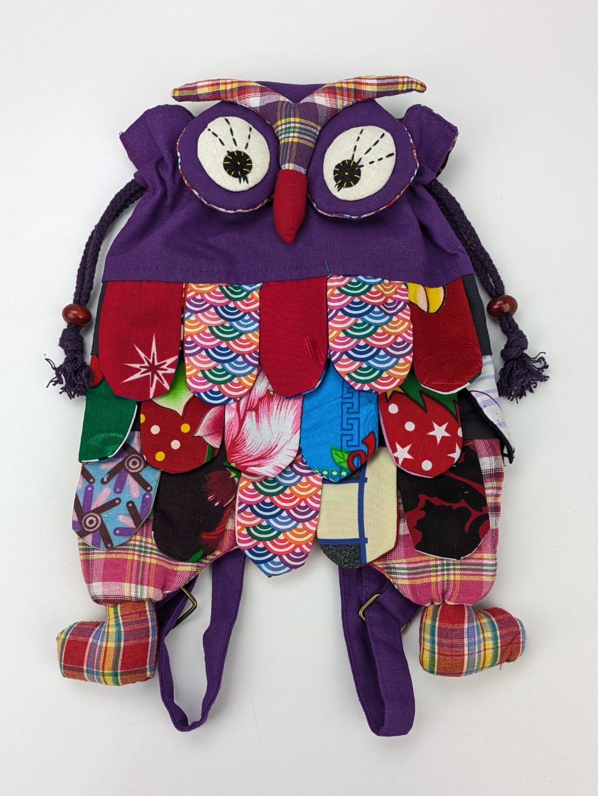 Owl Patchwork Backpack Bag Purple & Multicolor Bo… - image 1