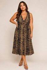 ASOS Leopard Print Midi Dress Belted Halter Backless Trendy Animal Print Sz 12