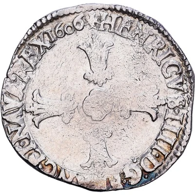 France, Henri IV, 1/4 Ecu, 1606, Angers, Argent, TB+, Gadoury:597 - Photo 1/2