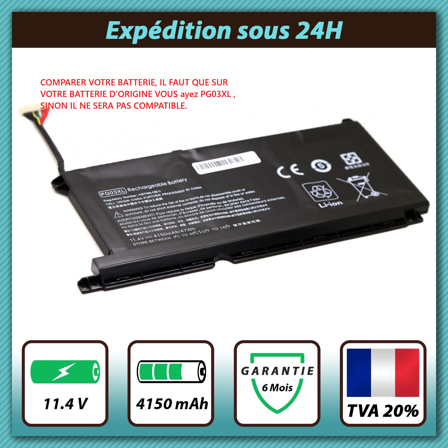Batterie PG03XL pour HP Omen 15 contre les coupures de courant