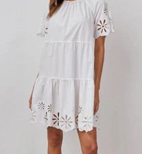 Rails Arielle Dress White Eyelet Organic Cotton Blend Medium Feminine Resort