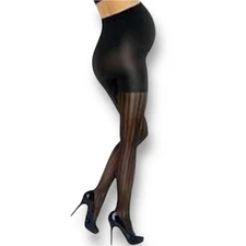 Spanx Assets 3 Black Opaque Striped Maternity Tights Marvelous Mama Support NEW