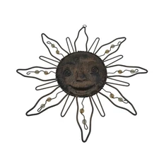Metal Sun Wall Art Sculpture Beaded Accents Painted Bronze Finish Outdoor Decor