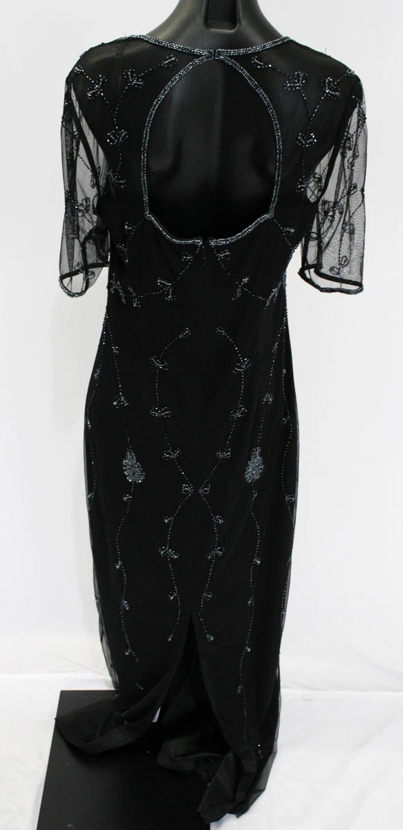 Vestido de noche Papell Boutique para mujer con cuentas cuello cuadrado LB3 negro EE. UU.:12 UK:16