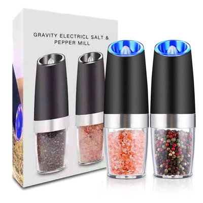 Electric Pepper & Salt Grinder Set - Adjustable Coarseness, LED Light, 2PACK