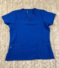 WonderWink Four Stretch Women's Large Scrub Top Medical Uniform V Neck Blue