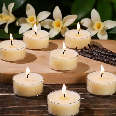 Vanilla Scented Beeswax Blend Tealight Candles   16 Pack, 4-Hour Burn, Nat