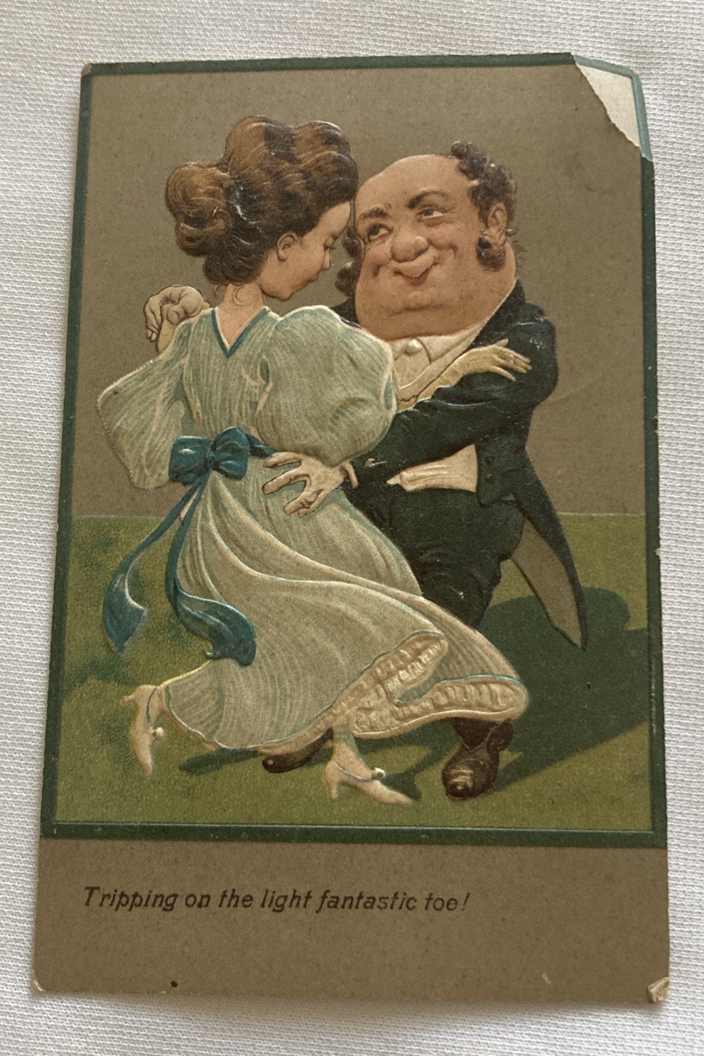 HUMOR - POSTED POSTCARD - TRIPPING ON THE LIGHT  FANTASTIC TOE 1907 Madison Ohio