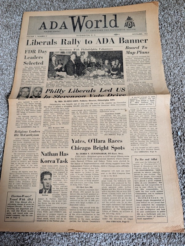 November 1952 Americans For Democratic Action Newspaper