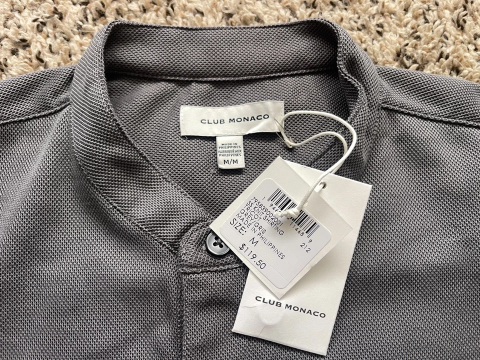 Club Monaco Shirt Mens Medium Gray Short Sleeve Stand Band Collar NEW - Image 3 of 4