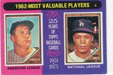 1975 Topps 200 Mickey Mantle/Maury Wills MVP EX 