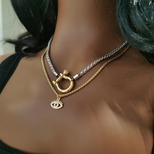 Collar cadena cuerda acero inoxidable tono oro 18K herradura mujer joyería