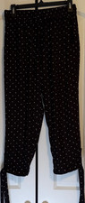 Black White Polka Dot Ankle Pants Skinny Leg Pockets Zip Button Women's S