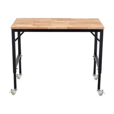 48" Height Adjustable Workbench w/Wheels Load Capacity Rubber Wood Top Workstat