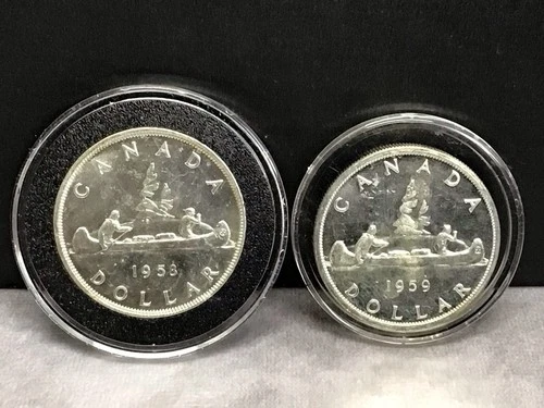 Two Canada Silver Dollars - 80% Silver Coin - $1 Voyageur - Elizabeth II