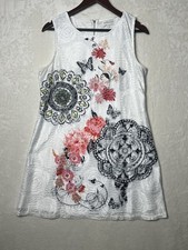 Apricot White Lace Floral Dress Sleeveless Summer Sheath Garden Party UK 14