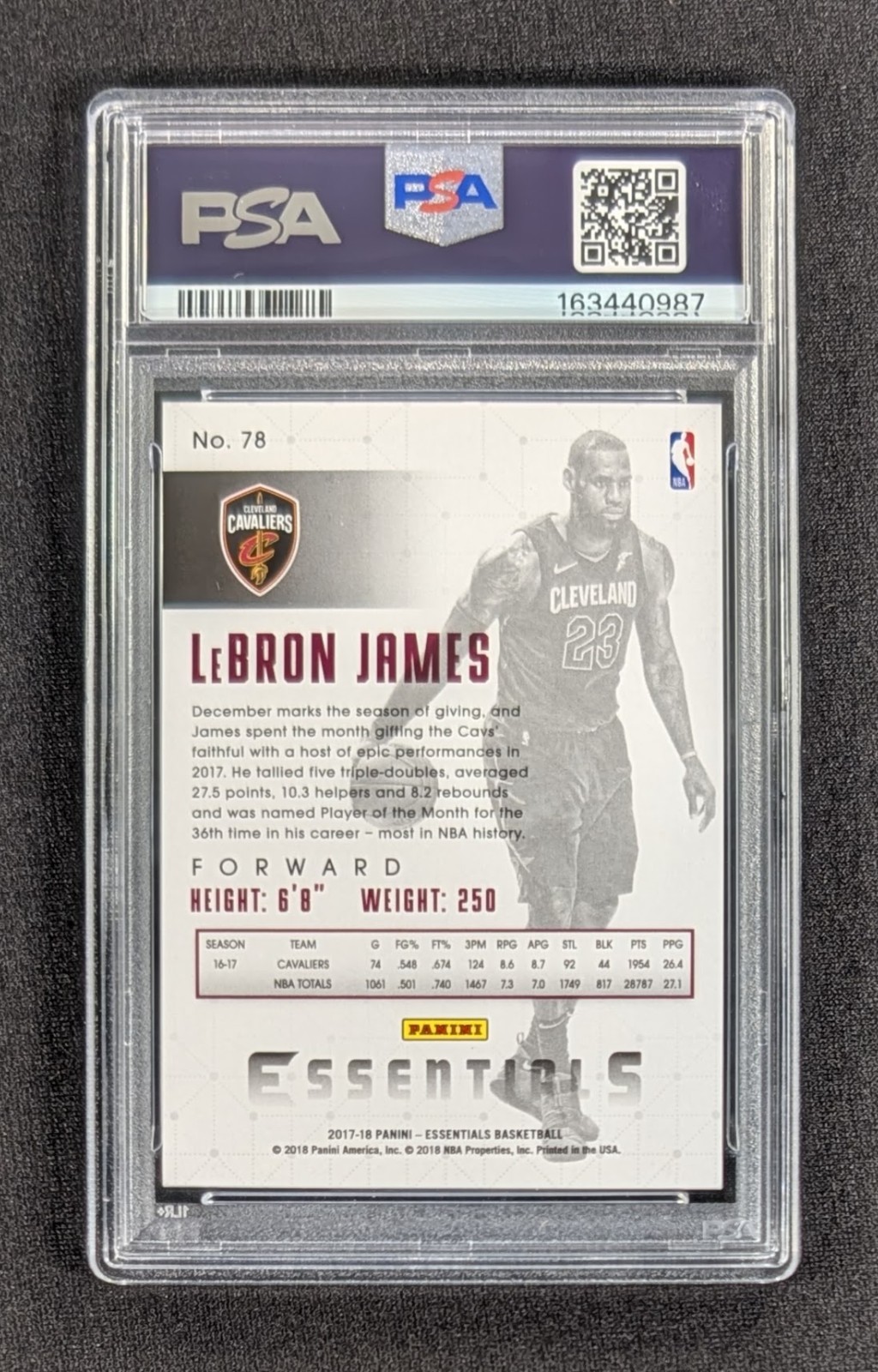 2017-18 Panini Essentials Spiral LeBron James #78 Cleveland Cavaliers PSA 9 MINT view 2