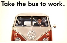 VW Volkswagen Bus Advertising TAKE BUS TO WORK c1960 Vintage Postcard bhn