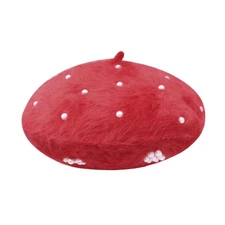 Fluffy Faux Fur French Beret Hats for Women Girls Elegant Pearl Winter Warm B...