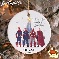 Personalized Superhero Christmas Ornament, Believe In The 2D Ceramic Ornament