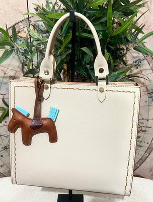 Tasche eckig Echtleder beige mit Taschen Mod. Kamila