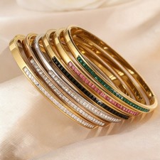6 Colors Square Zircon Stainless Steel Bracelet Bangles for Women Jewelry
