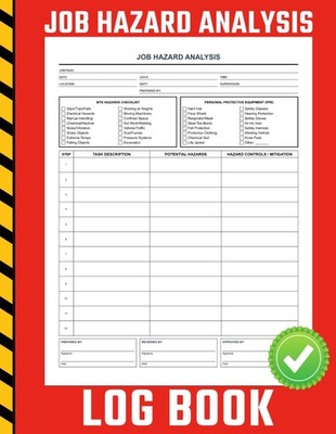 Job Hazard Analysis Log Book: Complete JHA Forms with Site Hazards & PPE Checkli