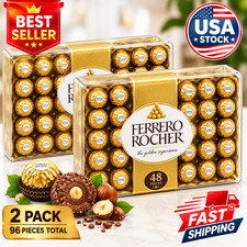 Ferrero Rocher Chocolate Hazelnut Candy 96 Pieces 42.4 oz (2 x 48) Premium Gift 