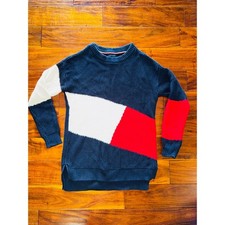 Tommy Hilfiger Sweater Mens M Navy 100 cotton Blue Colorblock Flag Chunky Knit