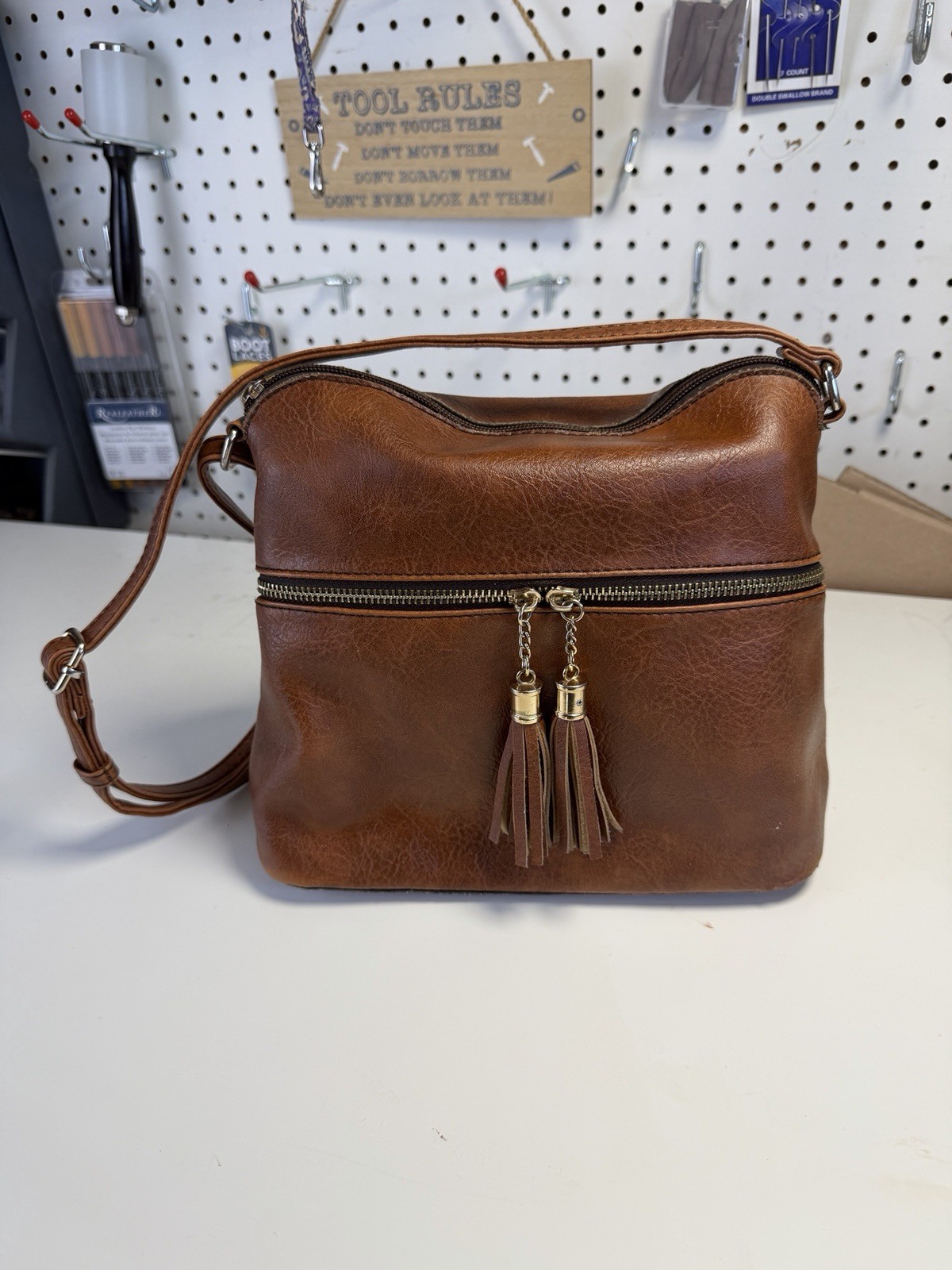 Genuine Leather Crossbody Bag Brown Soft Leather Tassel Zip Shoulder Purse Boho