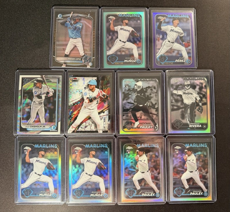 (34) Miami Marlins Team Lot 2024-25 Topps Bowman Chrome Rookies/Parallels