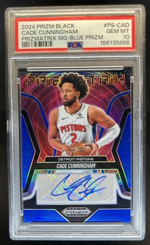 2024-25 Prizm Black Cade Cunningham Prizmatrix Blue Prizm Auto #/49 PSA 10
