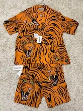 WACKO MARIA×TIM LEHI Tiger Aloha Shirt and Shorts Set Color Orange Size L M