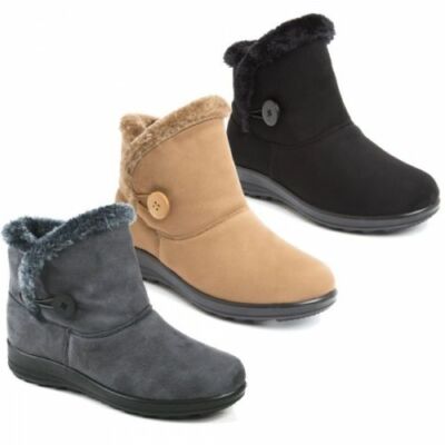 Womens Fur Lined Warm Winter Slip on Snow Ankle Boots Ladies Flat Shoes  UK