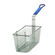 Heavy Duty Rectangular Professional Fry Basket, with Hook, Blue Handle Deep Fry