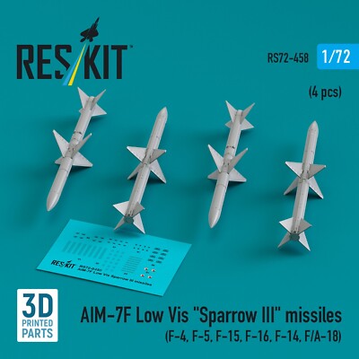 AIM-7F Low Vis Sparrow III Missiles 4 pcs 1:72 3D ResKit RS72-0458