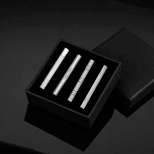 4pcs Silver Striped Tie Clip for Men Classic Mens Tie Bar Set for Regular Ties - Picture 6 of 6