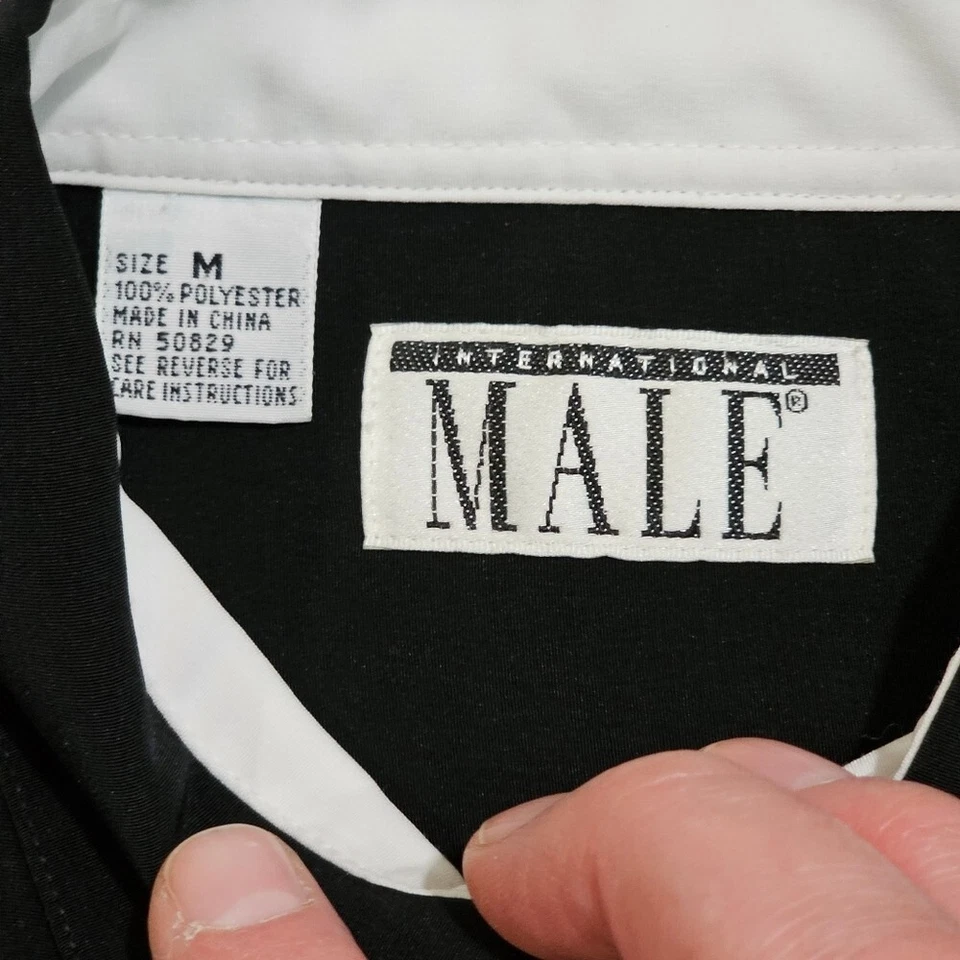 Camisa de Vestir International Hombre Mediana Años 90 Negra Blanca 'Corbata' Clásica Retro Rara Foto 3 de 4