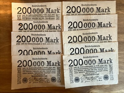 Lot Of 10 X Germany Banknotes. 10 X 200,000 Mark Notes. Dated 1923 ...