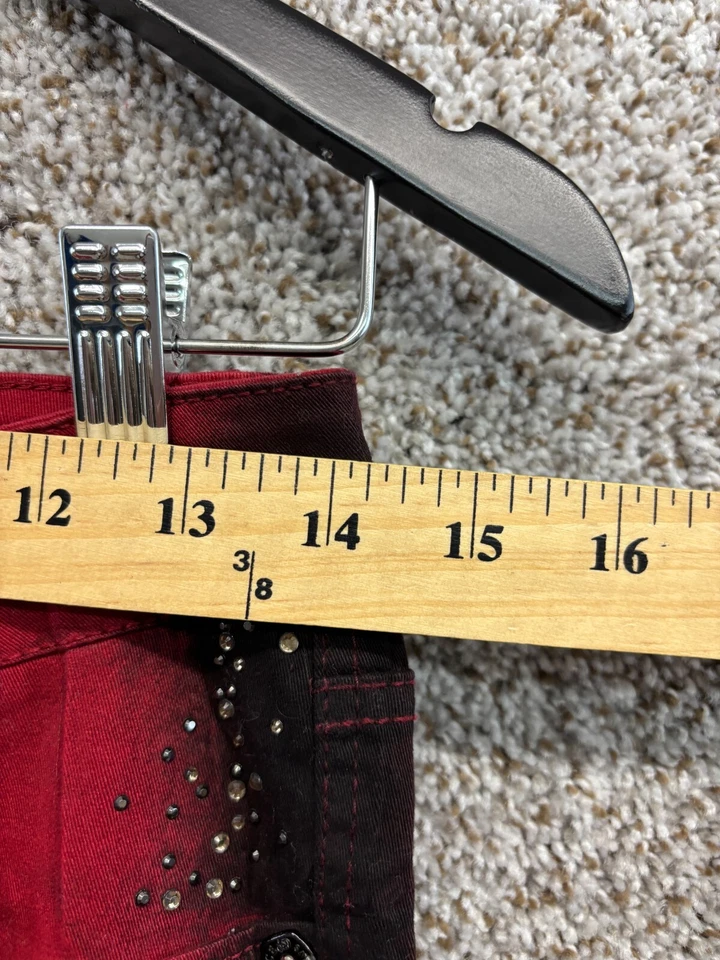 Truce Red Skinny Jeans Black Sides & Rhinestones Stretch Denim Juniors Size 3 - Image 4 of 4