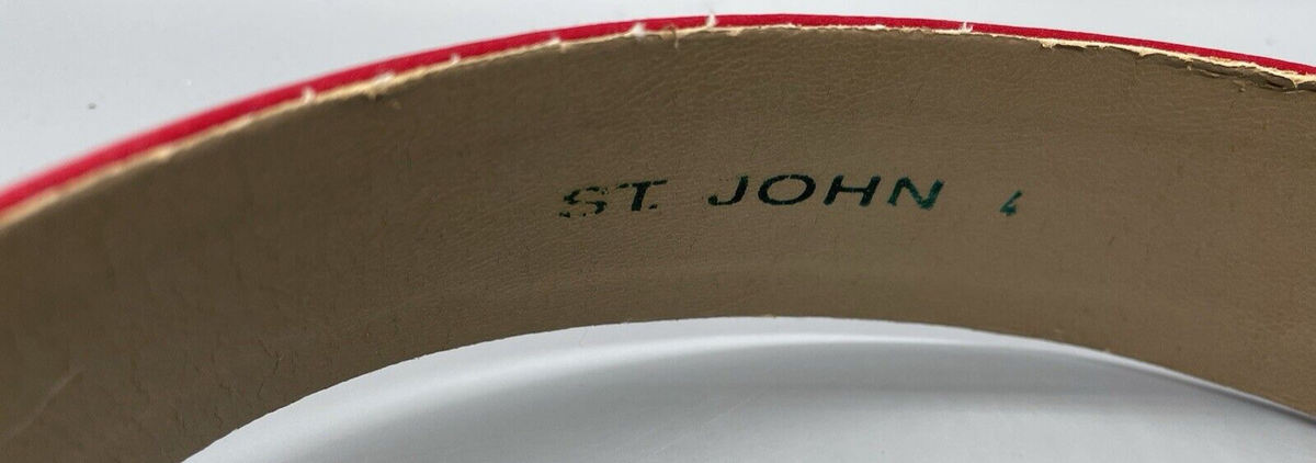 Vintage St. John Red Satin Belt Silvertone Bling Buckle Size  display picture 2