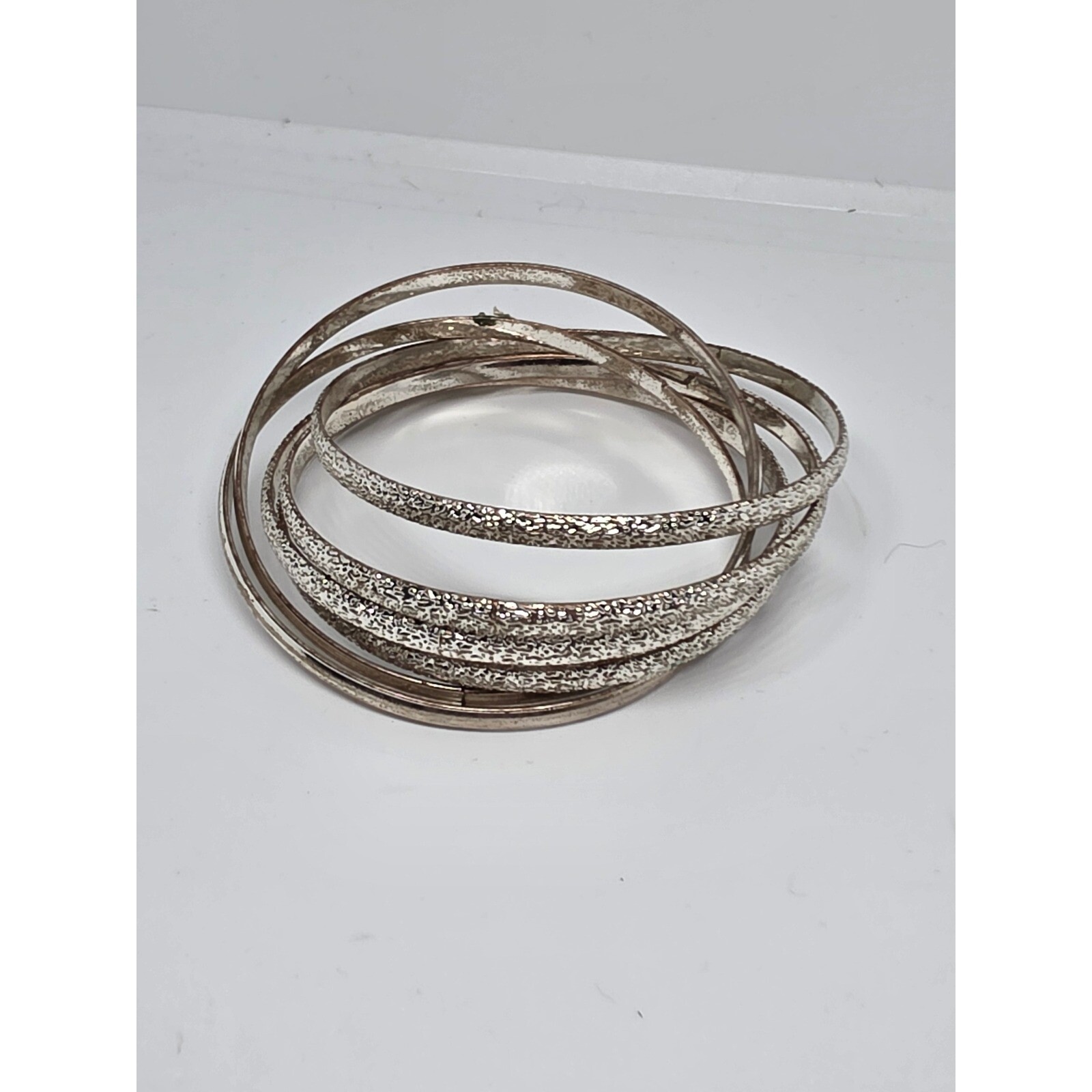 Silver Bangle Bracelet Set - Stackable, Textured,… - image 1